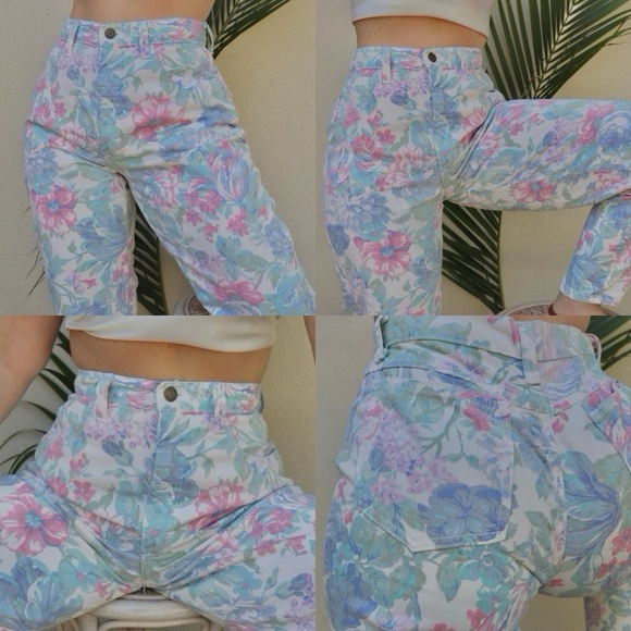 Zena Vintage 1980s 1990s Pastel Floral High Rise Denim Mom Jeans - Picture 7 of 7